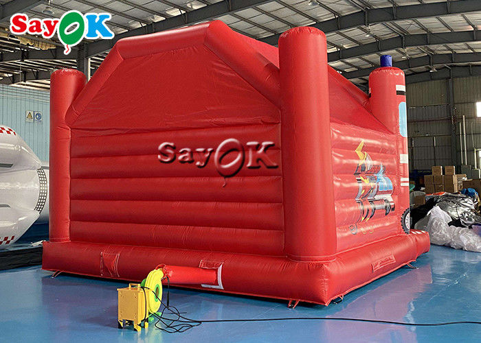 Fire Themed Printed Red Inflatable Bounce Trampoline For Kids Amusement Park