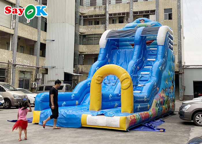 9x4.5x6mH Blue Ocean Theme Inflatable Wave Water Slide With Octopus Arch
